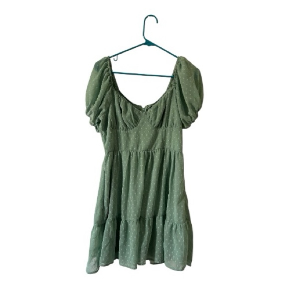 Trixxi Sage Green Puff Sleeve Swiss Dot Mini Dress M Cottagecore Spring